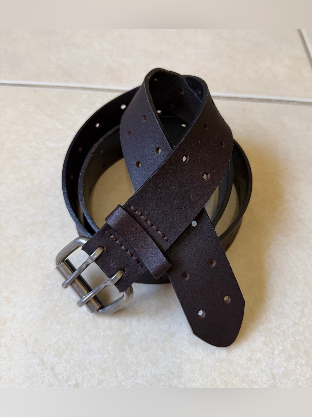 Dickies Men’s Double Prong Leather Belt Brown Size L 38-40 Heavy Duty